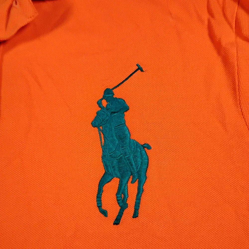 Polo Ralph Lauren Big Pony Polo Shirt Men's XL Orange Green Number 3 Classic Fit